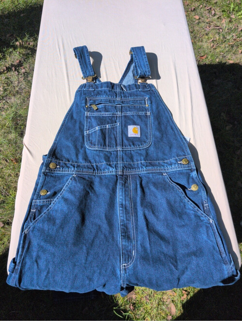 Carhartt 104672 Loose Fit Denim Bib Overalls Mens 32x34 Dark Wash New Cond Flaw